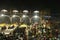 Chhatri umbrellas cover the aarti evening prayer service