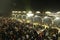 Chhatri umbrellas cover the aarti evening prayer service