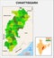 Chhattisgarh map. Showing State boundary and district boundary of Chhattisgarh. Political and administrative colorful map of Chhat