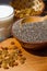 Chia in a bowl, raisins and yogurt. Chia is a plant of the Lamiaceae family