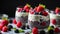 Chia pudding with creamy yogurt topped with an assortment of ripe juicy berries