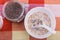 Chia seeds with fresh milk and cereal, healthy nutritious anti-oxidant supe