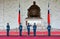 Chiang Kai-Shek Memorial Hall, Taipei, Taiwan - May 7, 2017 : the honor guards saluting against the statue of Chiang Kai-Shek