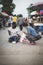 CHIANG MAI, THAILAND - JULY 5, 2021:  Merchant is selling the yellow ripe mango fruit to the customers in the market. in Chiang