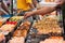 Chiang Mai, Thailand - September 16, 2020 : The variety of Sushi, japannese food in the shop at the flea market