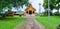 CHIANG RAI, THAILAND - July 18, 2020 : Panorama View of Wat Phra That Song Pee Nong in Chiang Saen District