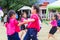 CHIANGRAI, THAILAND - DECEMBER 29: unidentified female children competing relay baton running on December 29, 2017 in Chiangrai,