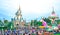 CHIBA, JAPAN: Crowds seeing daytime parade in front of Cinderella Castle at Tokyo Disneyland