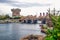 CHIBA, JAPAN: Mediterranean Harbor with Tower of Terror attraction in background in Tokyo Disneysea located in Urayasu, Chiba,