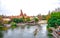 CHIBA, JAPAN: Tourists sailing canoe in a river in Westernland zone at Tokyo Disneyland
