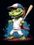 Chibi alligator baseball player sport athelete