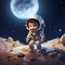 A chibi astronaut on the moon. A little astronaut on the moon painting art style.