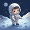 A chibi astronaut on the moon. A little astronaut on the moon painting art style.