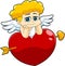 Chibi Cupid Baby Cartoon Character Leaning On Red Heart