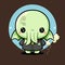 Chibi Cute Isolated Cartoon Cthulhu Wearing a Fancy Victorian Jacket Trailing Tiny Rain Clouds. Vector Art