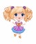 Chibi illustration. Little cute anime girl in purple-blue dress