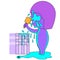 Chibi Muslim female cartoon characters. Children`s cartoon silhouette baths to complement the educational learning material.