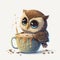 Chibi Owl Drinking Hot Chocolate - Generative AI