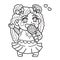 Chibi singer girl. Kawaii character singing in karaoke. Line art. Coloring page.