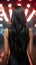 Chic back profile Womans allure emphasized by her long, straight black hair