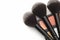 Chic beauty setup Makeup brush and palette on white background