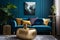 Chic Blue Velvet Sofa in Contemporary Living Room