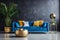 Chic Blue Velvet Sofa in Contemporary Living Room