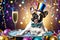 Chic Canine Soiree: French Bulldog Clad in a Shimmering Bow Tie, Lapping Up Champagne from a Crystal Flute, Surrounded by Elegance