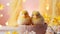 Chic Chick Celebration: Cute chicks and Easter decorations combine to form an adorable background for stylish and