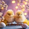 Chic Chick Celebration: Cute chicks and Easter decorations combine to form an adorable background for stylish and