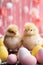 Chic Chick Celebration: Cute chicks and Easter decorations combine to form an adorable background for stylish and