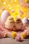 Chic Chick Celebration: Cute chicks and Easter decorations combine to form an adorable background for stylish and