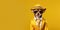 A Chic Chihuahua Dog Dressed In A Fashionable Ensemble Complete With A Jacket Tie Glasses And A Tilt