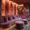 Chic cocktail lounge with velvet seating and mood lighting