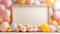 A chic Easter podium framed by colorful balloons and a backdrop of playful Easter chicks.