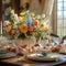Chic Easter table arrangement features fresh florals and seasonal centerpiece