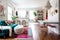 chic and eclectic home with mismatched furniture, vintage decor, and bright pops of color