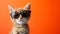 Chic Feline Fashion Adorable Kitten Portrait in Stylish Sunglasses