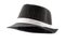 Chic hats and formal attire concept black pinstripe fedora hat isolated on white background with clipping path cutout using ghost