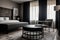 chic hotel suite, with sleek furniture and minimalist decor