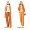 Chic Illustrations Of Two Women In Orange Outfits