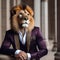 A chic lion in fashionable attire, posing for a portrait with a regal and commanding presence2