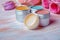 Chic lip care Colorful balms in round cases, mockup display
