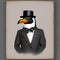 A chic penguin in fashionable attire, posing for a portrait with a cool and collected demeanor1