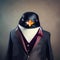 A chic penguin in fashionable attire, posing for a portrait with a cool and collected demeanor2