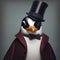 A chic penguin in fashionable attire, posing for a portrait with a cool and collected demeanor3