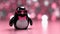 Chic penguin with pink accessories on a glittery background.