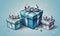 Chic Presents: Blue and Silver Gift Boxes, Shimmering Baubles, Star Ornaments, and Pastel Confetti