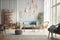 Chic Scandinavian Living Room with Wooden Accents ai generated art