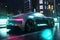a chic sports car rushes through the night city. Generative AI